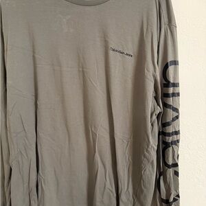 Calvin Klein Jeans Embroidered Men's Olive Long Sleeve Tee